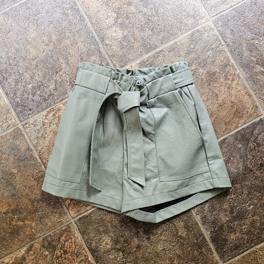 Petal & Pup High Waist Pleather Shorts with Waist Tie - Picture 3 of 8